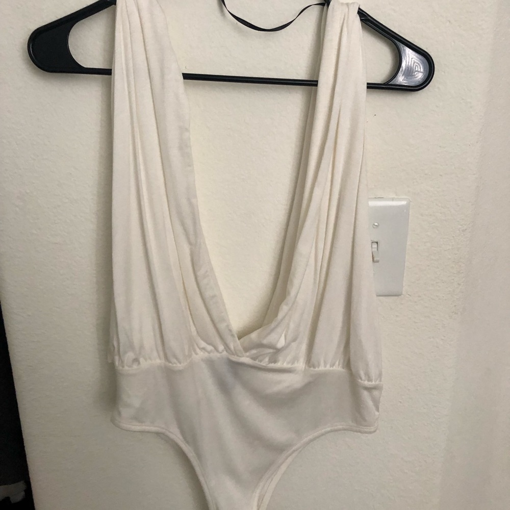 White deep cut body suit